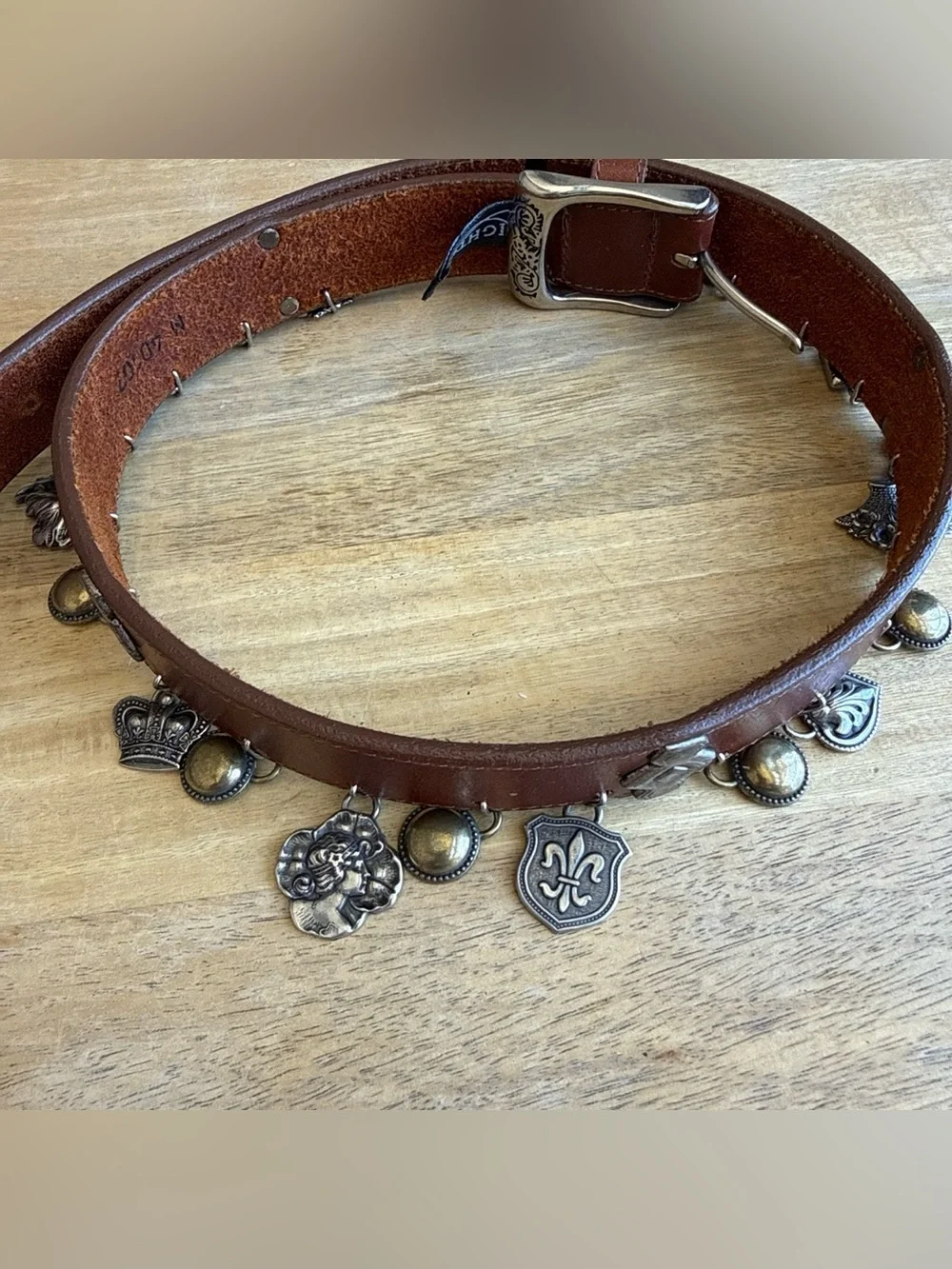 Vintage Brighton Brown Leather Charm Belt with Metal Accents